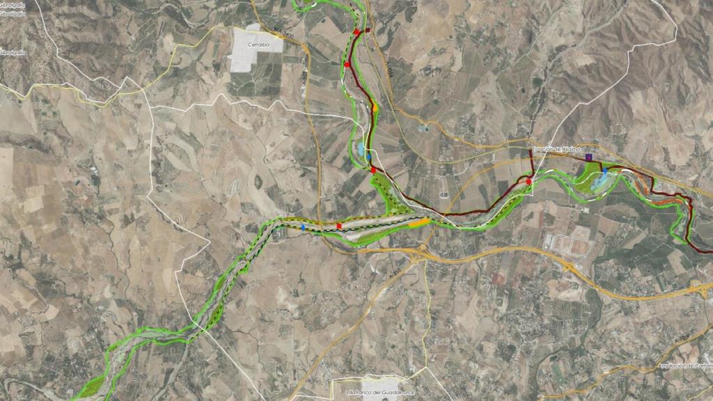 Plano de algunas de las actuaciones previstas en el corredor verde.