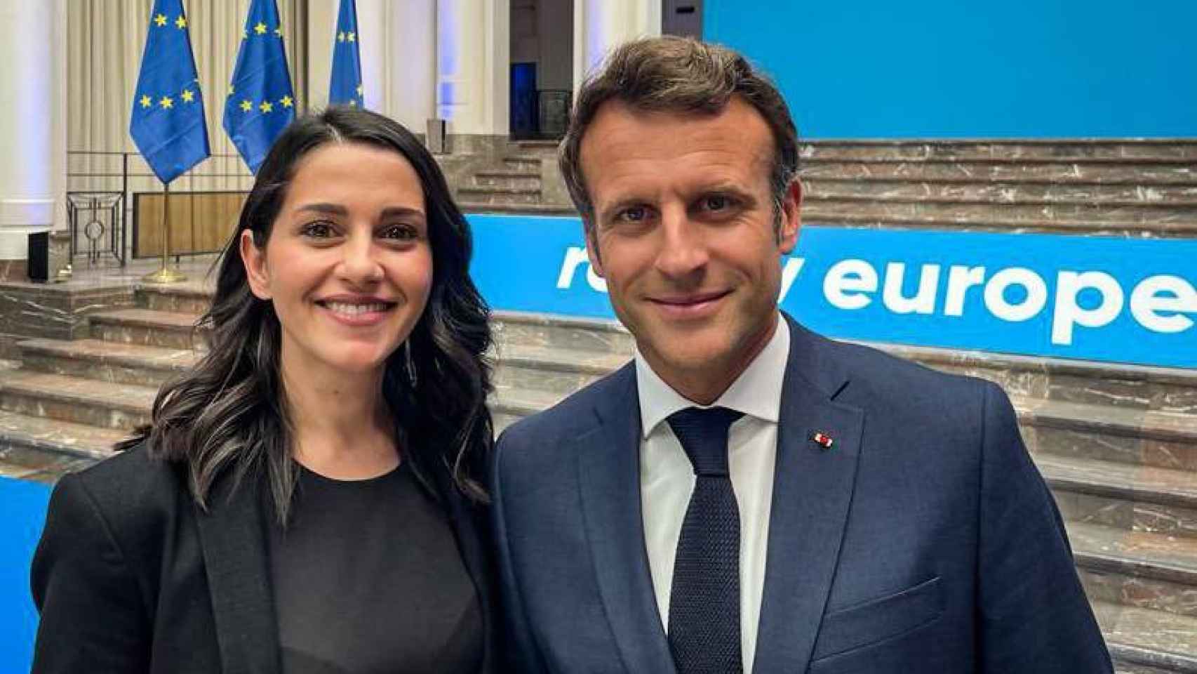 Inés Arrimadas y Emmanuel Macron, en Bruselas.