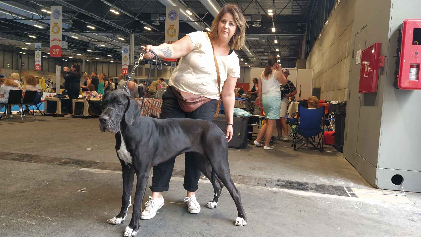 Mari Cielo Fernández, criadora de perros, con Sheela, una Dogo Alemán de 11 meses.