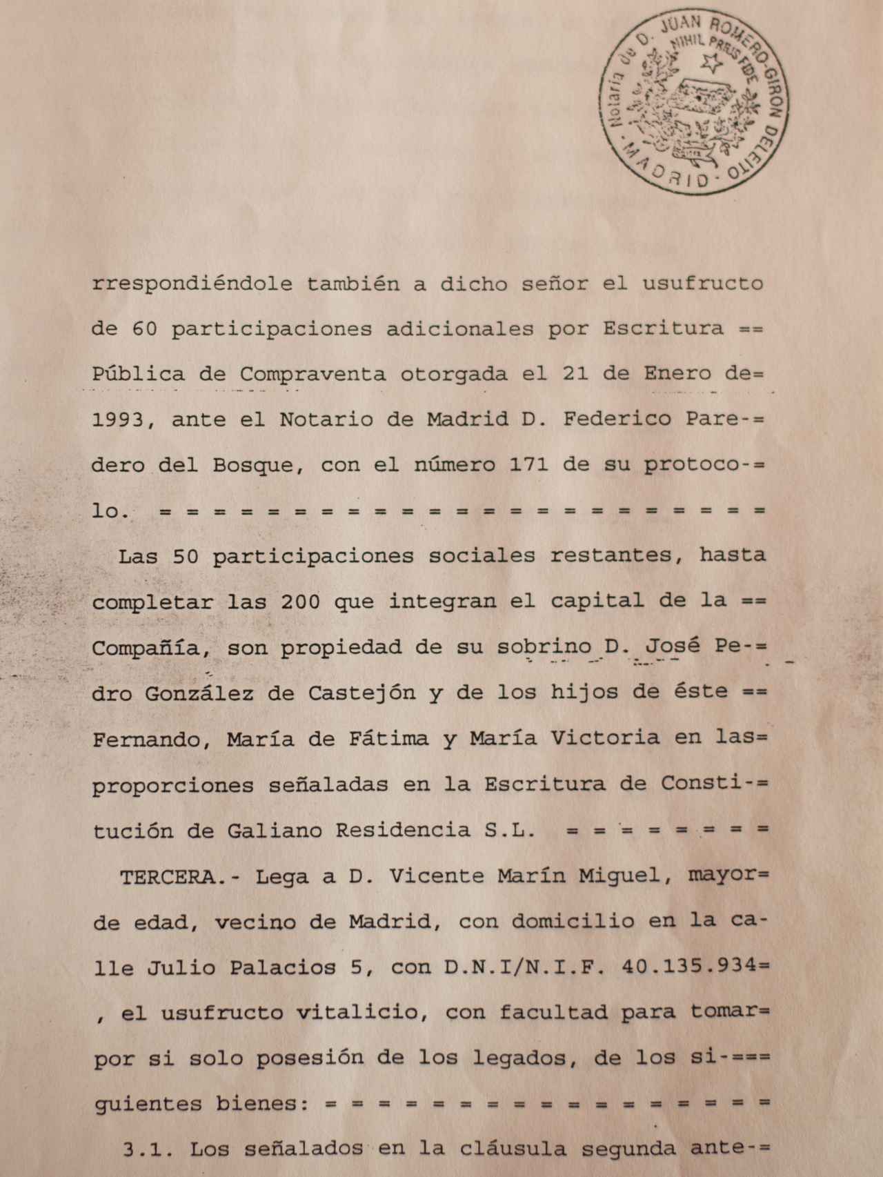 Fragmento del testamento de José Miguel Díaz de Tuesta.