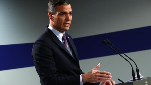 Pedro Sánchez, durante su rueda de prensa este viernes en Bruselas