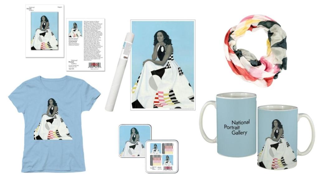 Merchandising con la imagen del retrato de Michelle Obama.