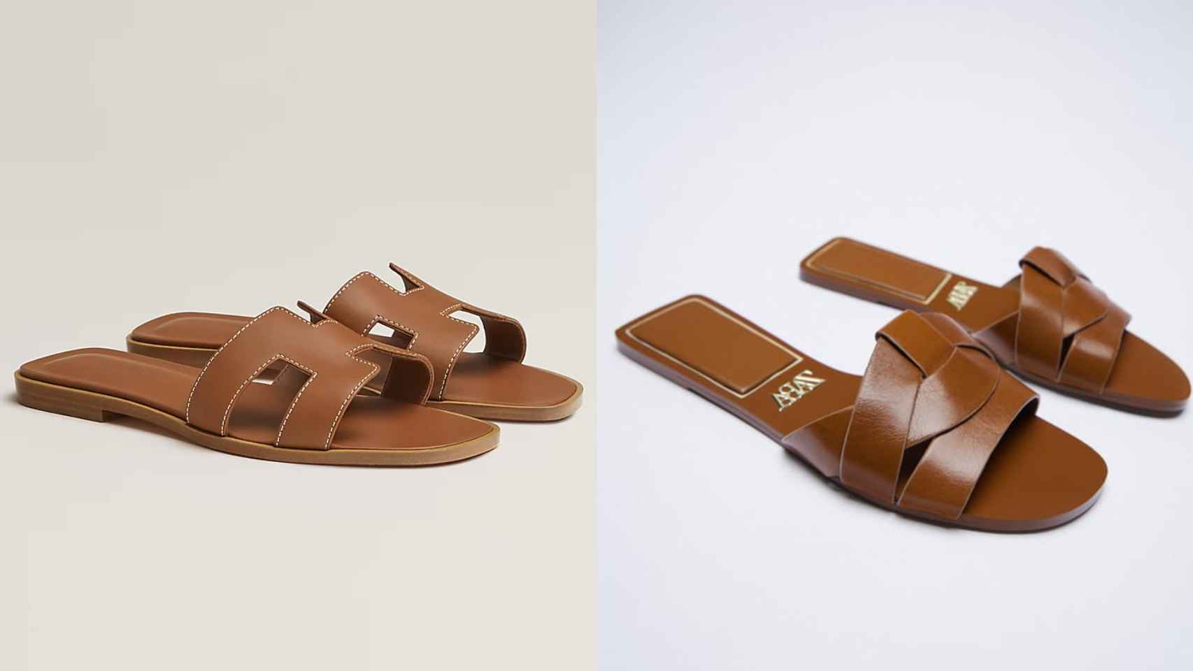 Las sandalias de Hèrmes, a la izquierda, y a la derecha las de Zara.