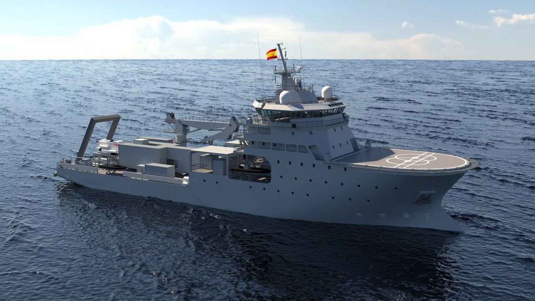 Infografía del buque de apoyo submarino BAM-IS, que Ghenova diseña para Navantia y la Armada española.