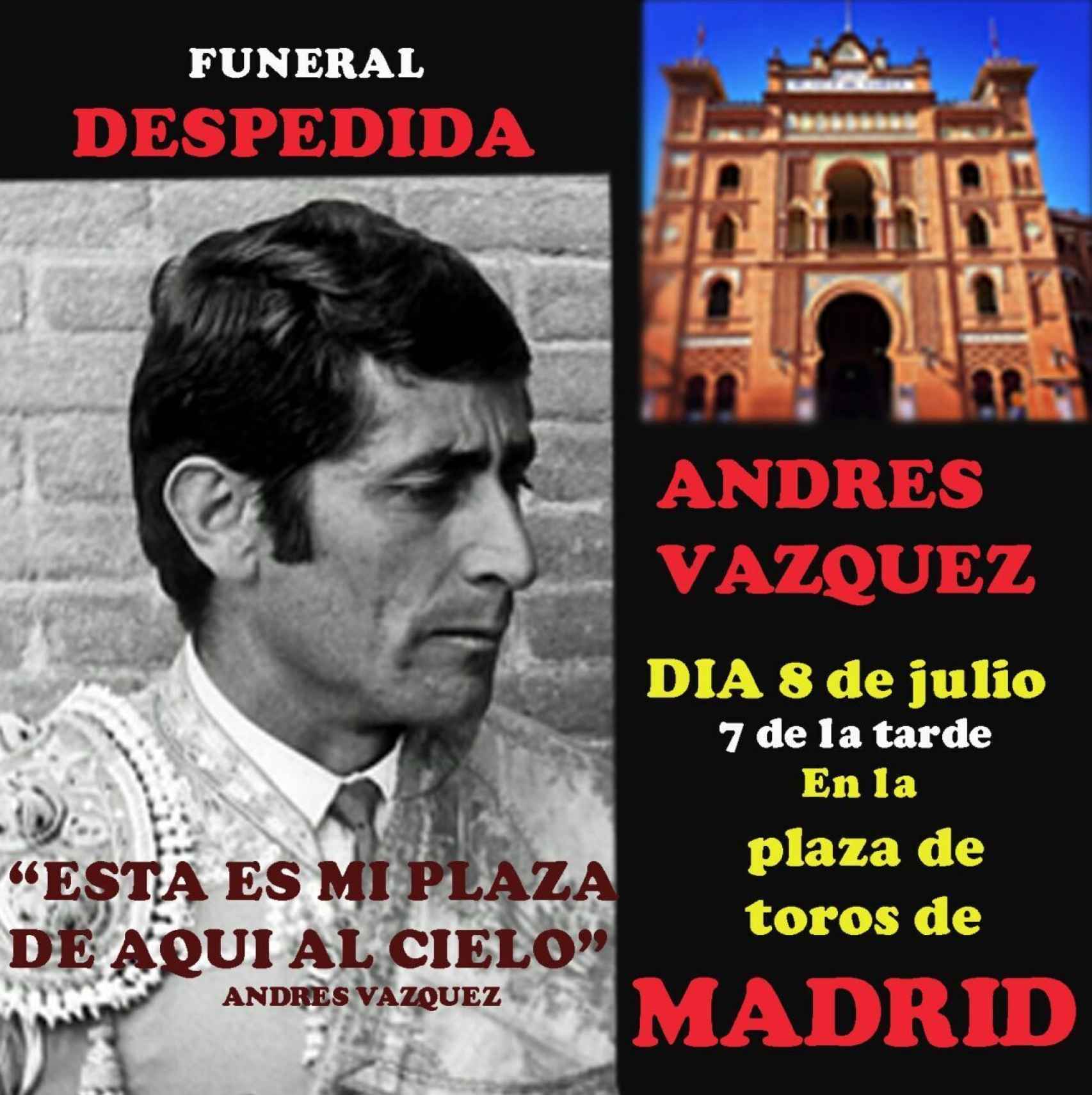 Cartel del homenaje a Andrés Vázquez en Las Ventas