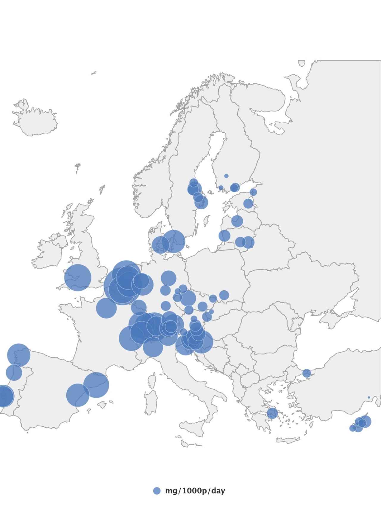 Mapa de la cocaína en las aguas residuales en Europa