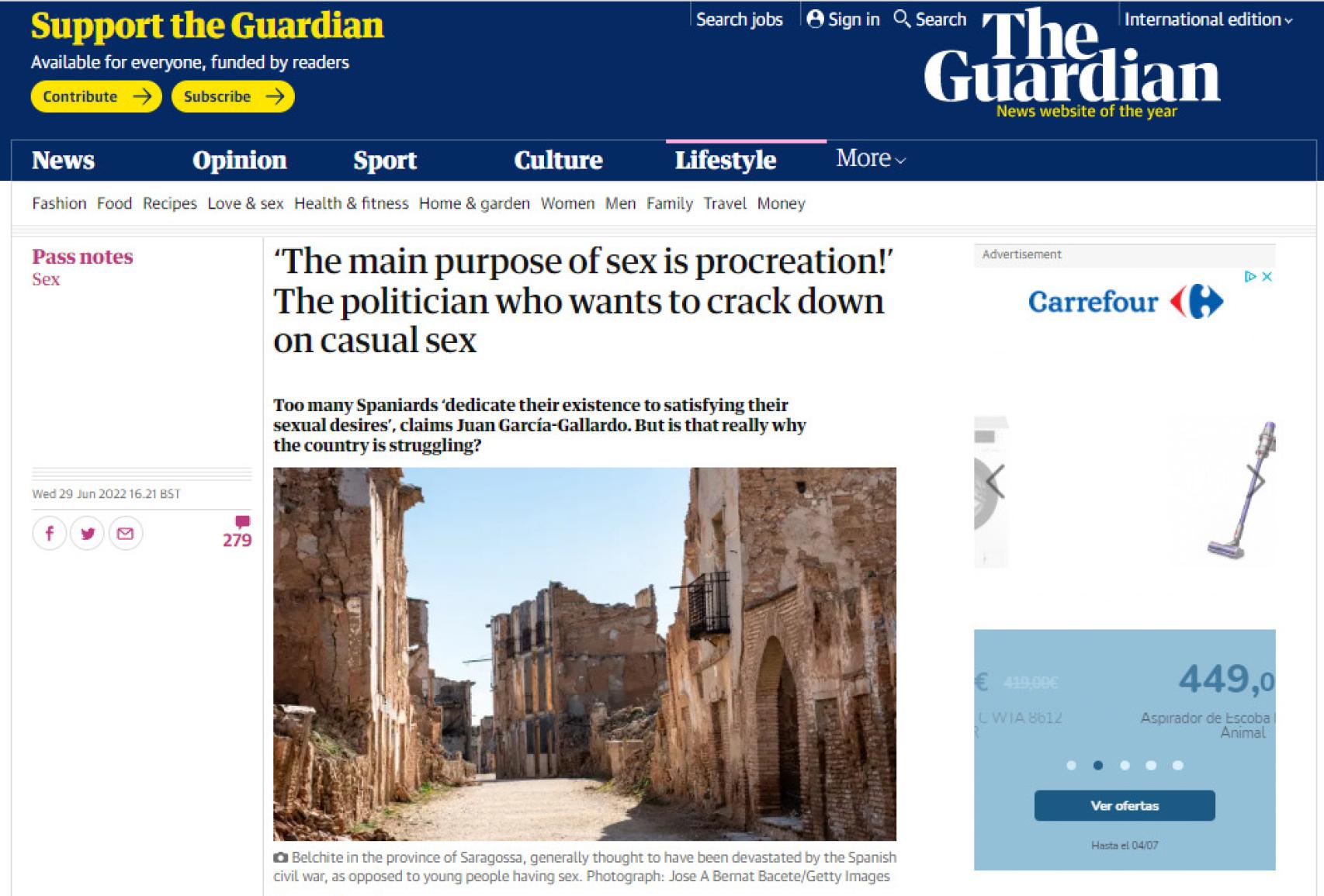 Artículo del diario británico 'The Guardian' en el que se mofan de las palabras de García-Gallardo.