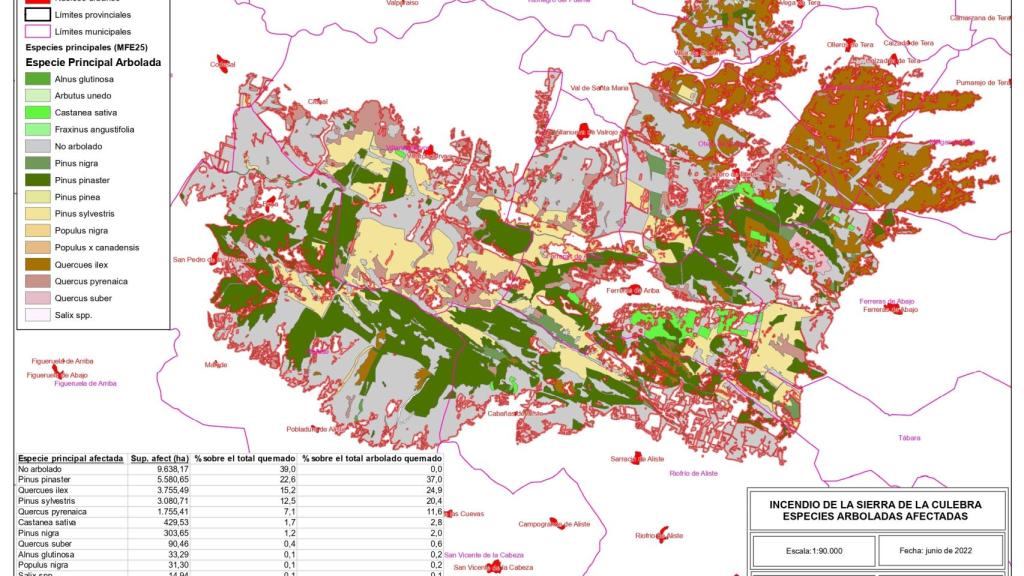 Detalles de las especies afectadas por el incendio.