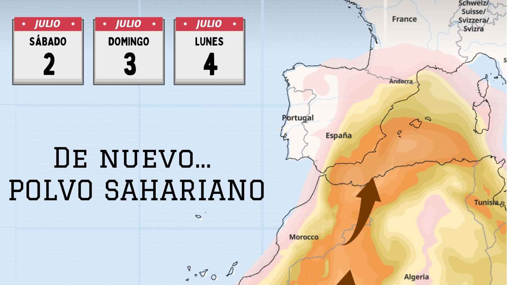 El gráfico de MeteOrihuela sobre el polvo sahariano.