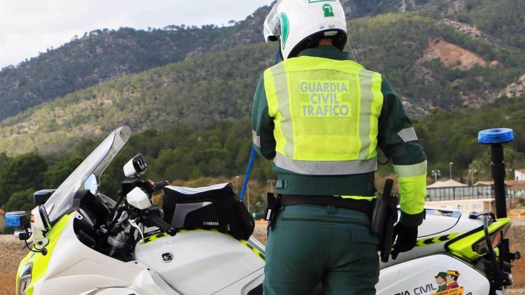 Un agente de la Guardia Civil de Tráfico, de espaldas, en una carretera.