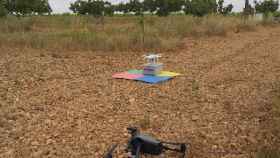 Imagen de un dron puesto en un cultivo