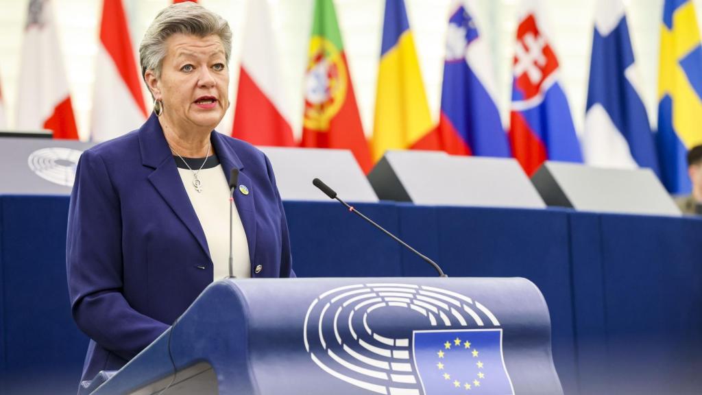 La comisaria de Interior, Ylva Johansson, durante el debate este lunes en la Eurocámara