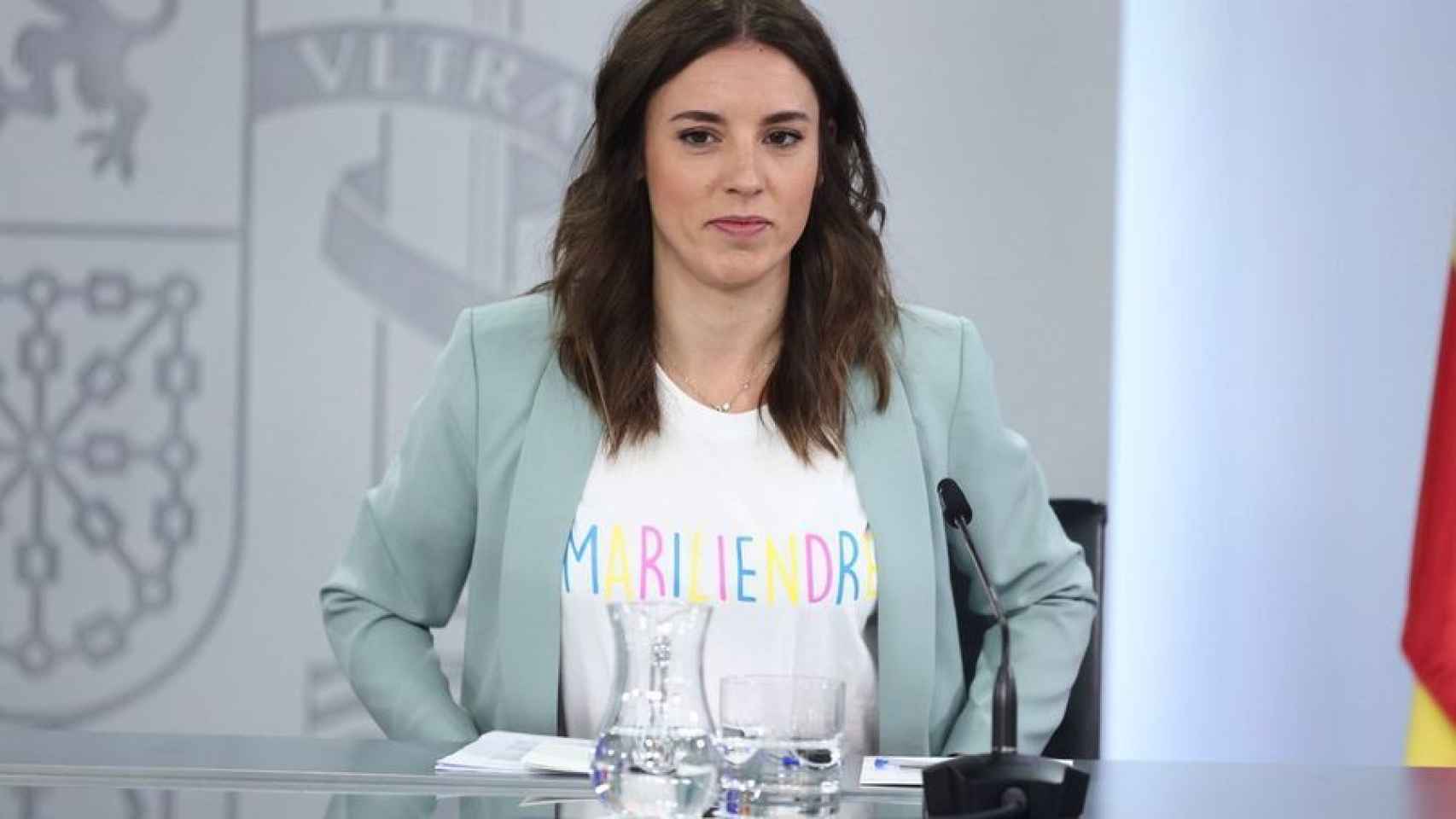 Irene Montero con una camiseta en la que se puede ver la palabra Mariliendre.