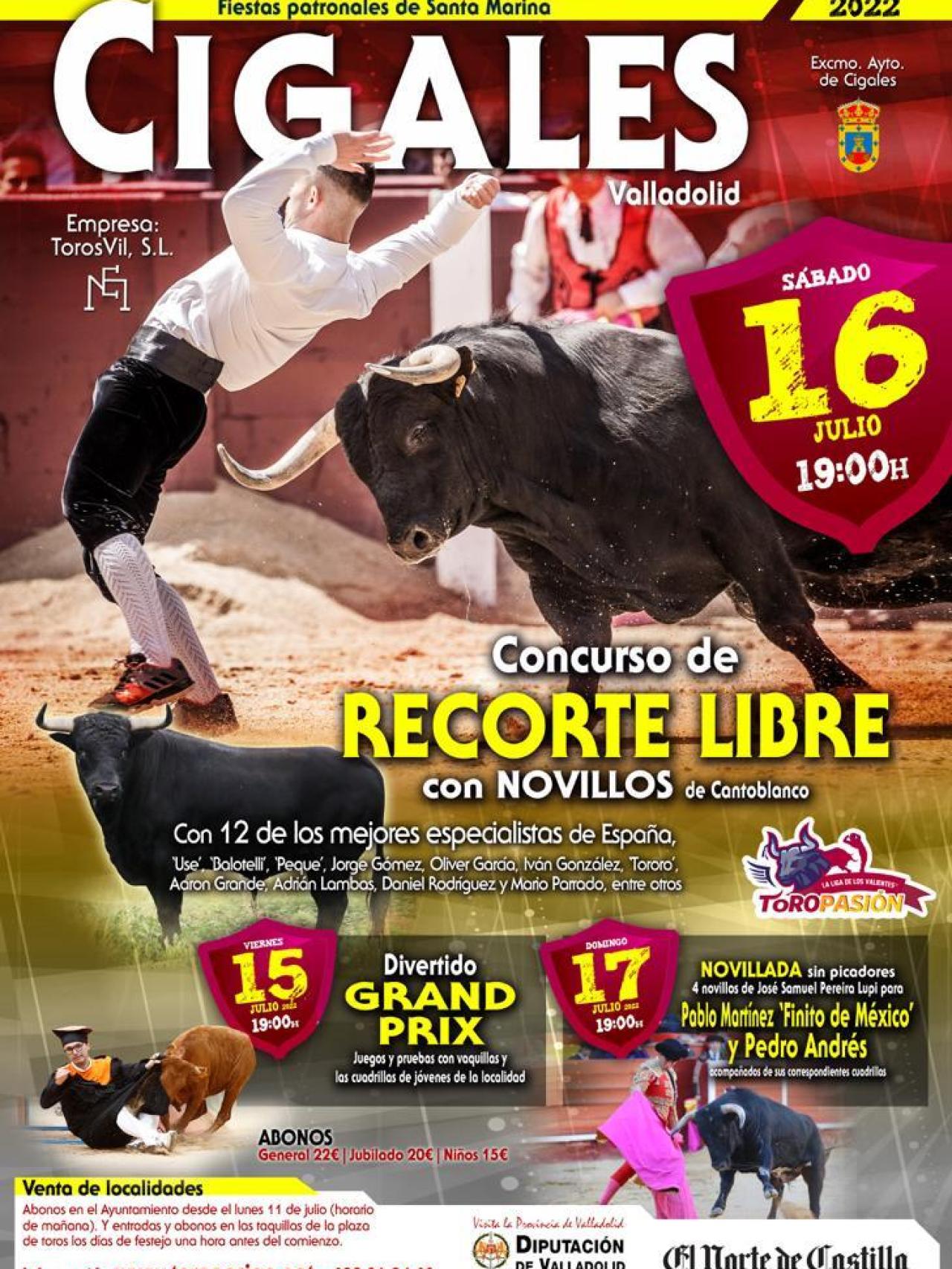 Cartel de los festejos taurinos en Cigales