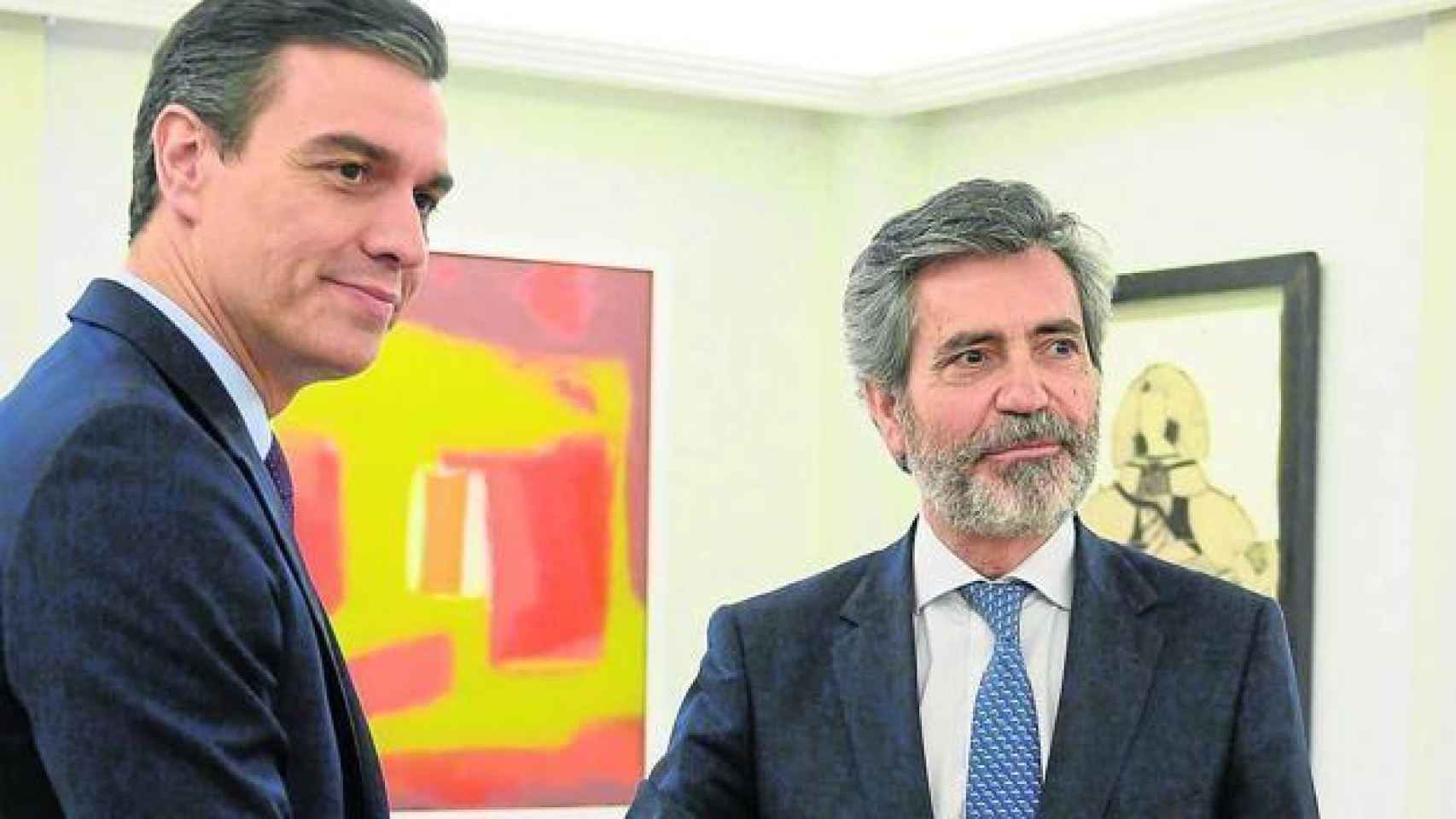 El presidente del Gobierno, Pedro Sánchez, junto al presidente del Tribunal Supremo, Carlos Lesmes.