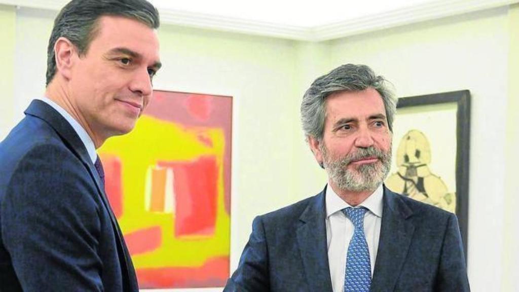 Pedro Sánchez y Carlos Lesmes, presidente del Consejo General del Poder Judicial.