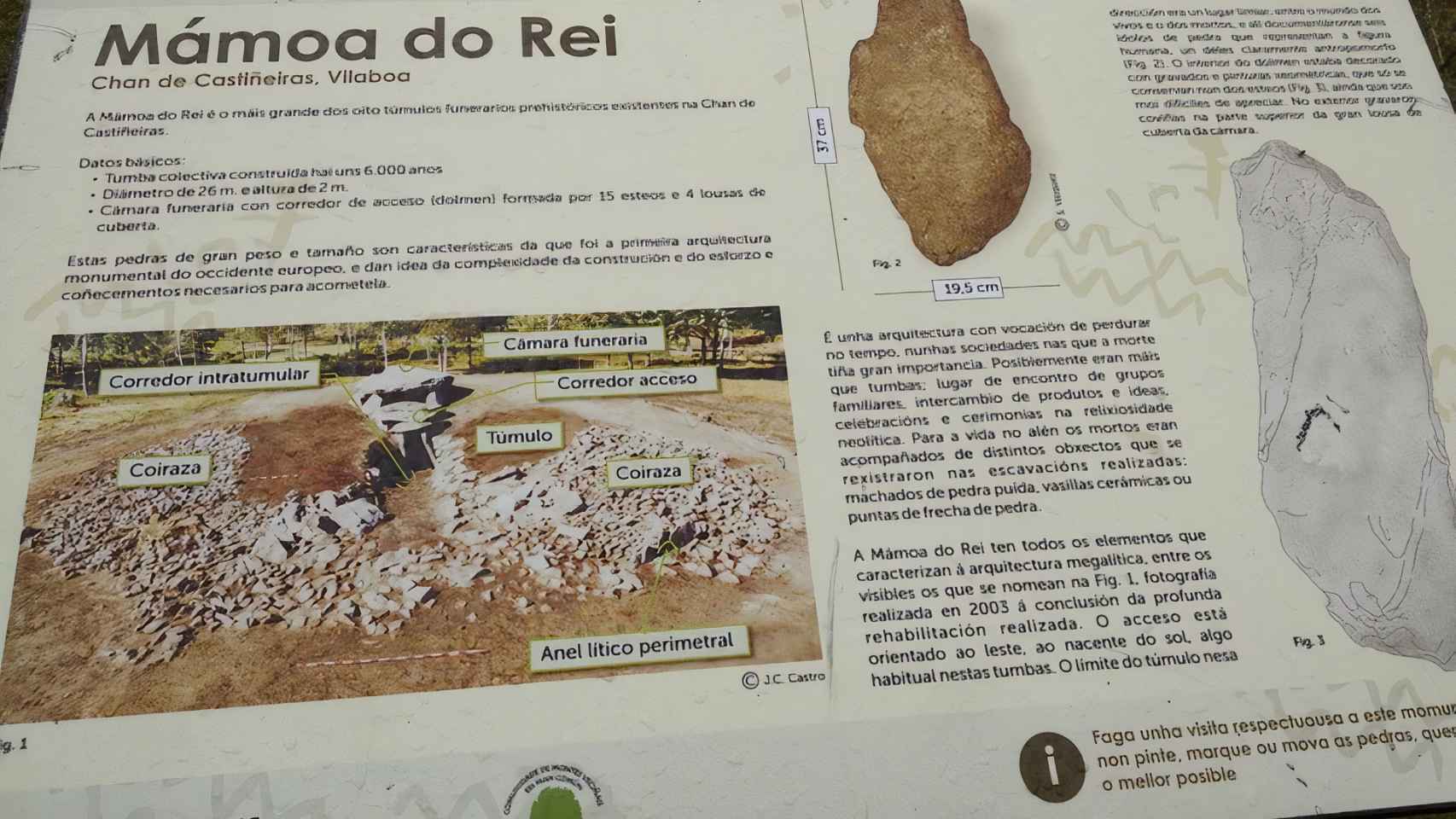 Cartel informativo de la Mámoa do Rei, en Vilaboa (Pontevedra).