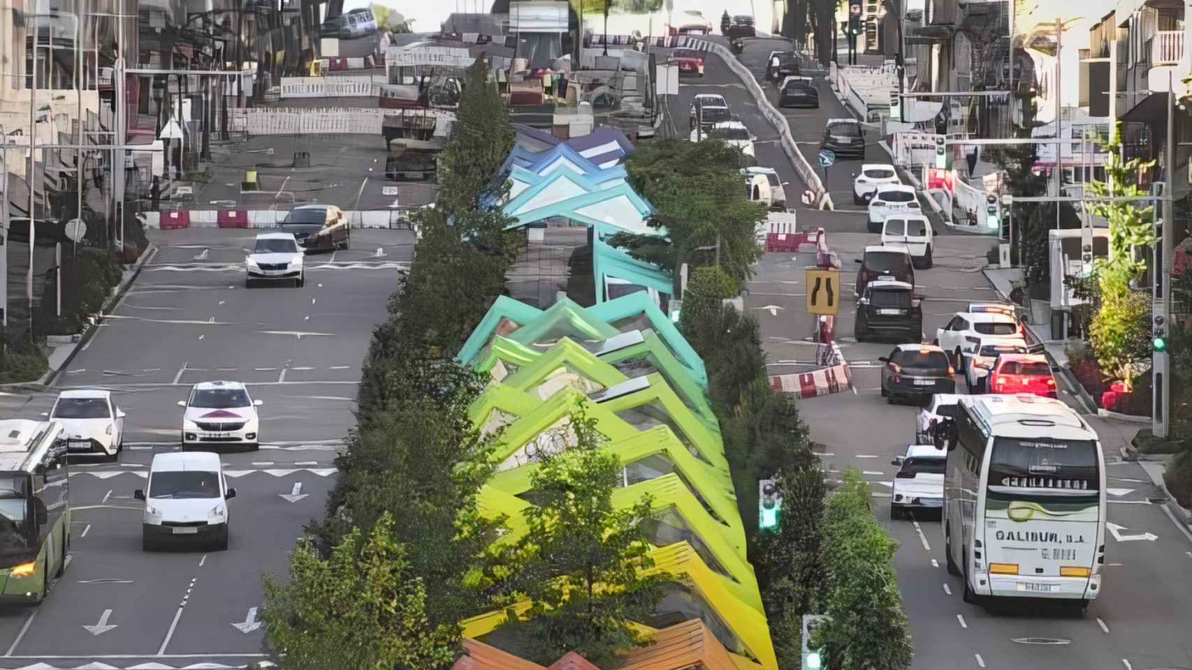 Tráfico en la Gran Vía tras los cambios por las obras de instalación de las rampas.