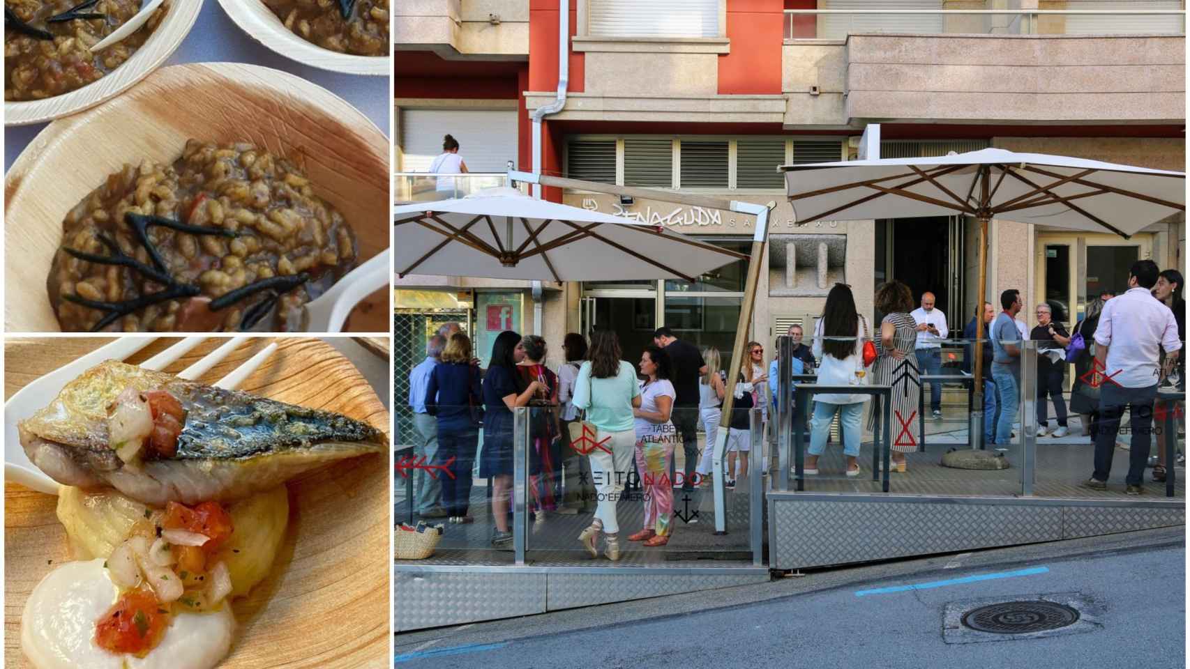 Aperitivos y terraza de Xeito Nado durante la inauguración en Sanxenxo