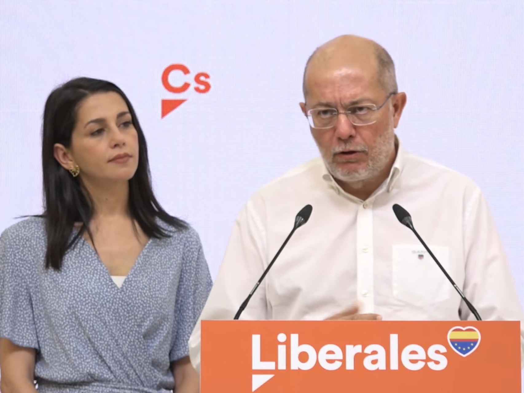 La líder de Ciudadanos, Inés Arrimadas, y el nuevo miembro del Comité Ejecutivo, Francisco Igea, durante la rueda de prensa de este jueves.