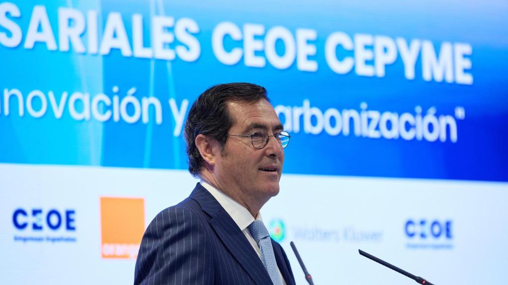 Antonio Garamendi, presidente de la CEOE, este jueves en la sede de la patronal.