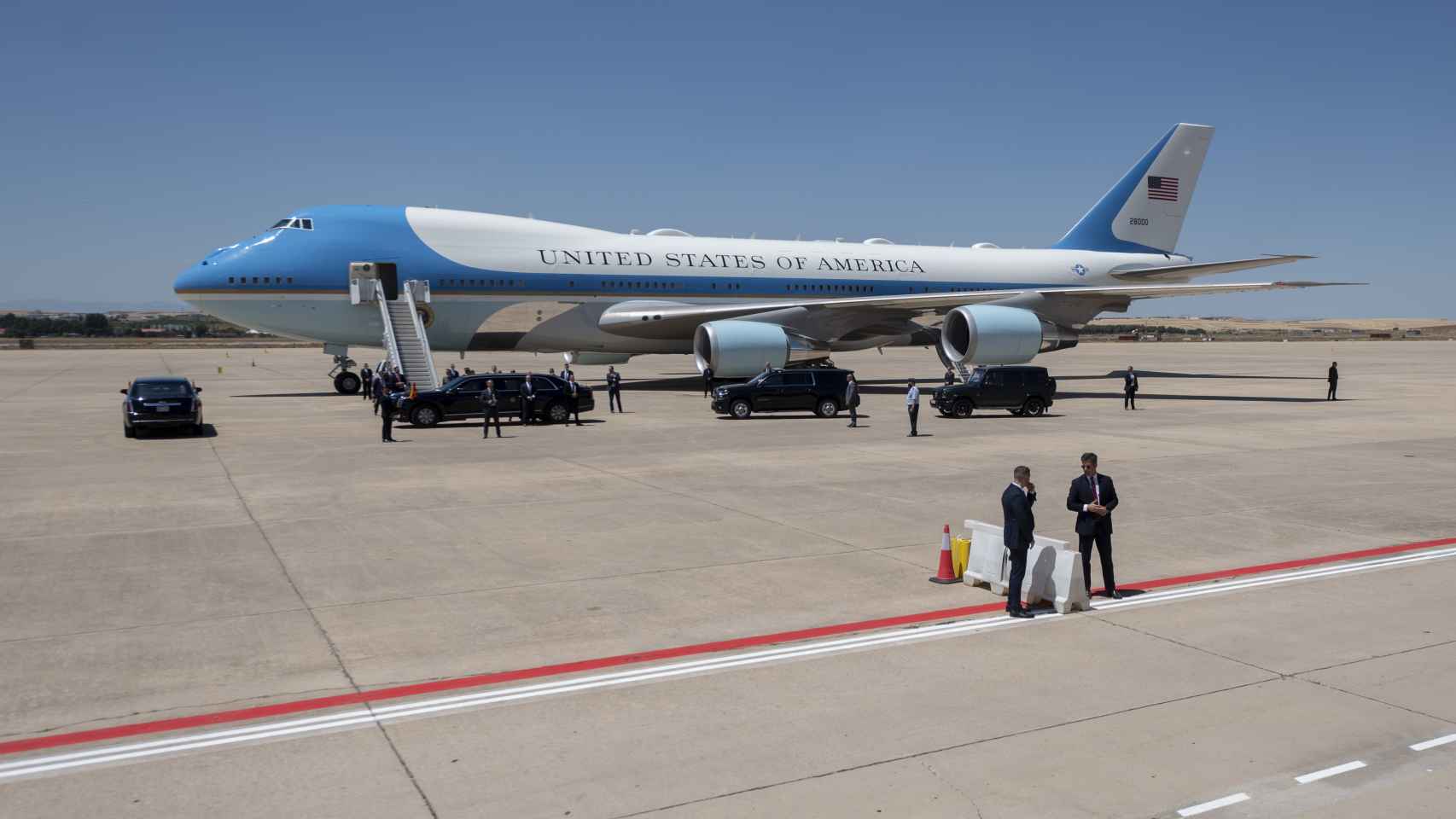 El avión Air Force One del presidente de EEUU, Joe Biden, a su llegada a la base aérea de Torrejón de Ardoz el 28 de junio de 2022.