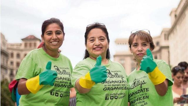 Un grupo de kellys en una manifestación en Barcelona.