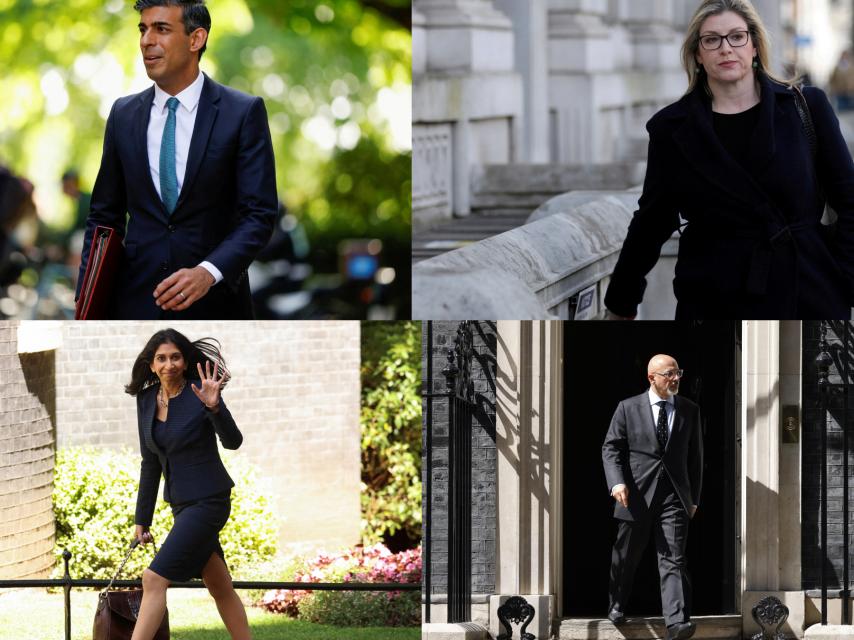 De arriba a abajo y de izquierda a derecha: Rishi Sunak, Penny Mordaunt, Suella Braverman y Nadhim Zahawi.