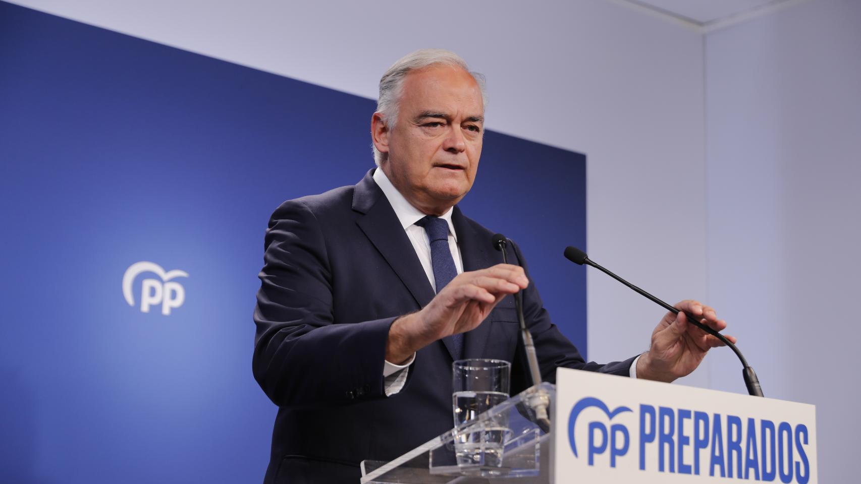 Esteban González Pons, vicesecretario de Relaciones Institucionales del PP, este lunes en Génova.