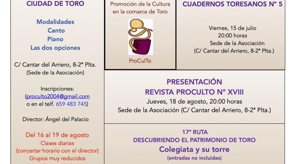 Programa de actividades culturales en Toro