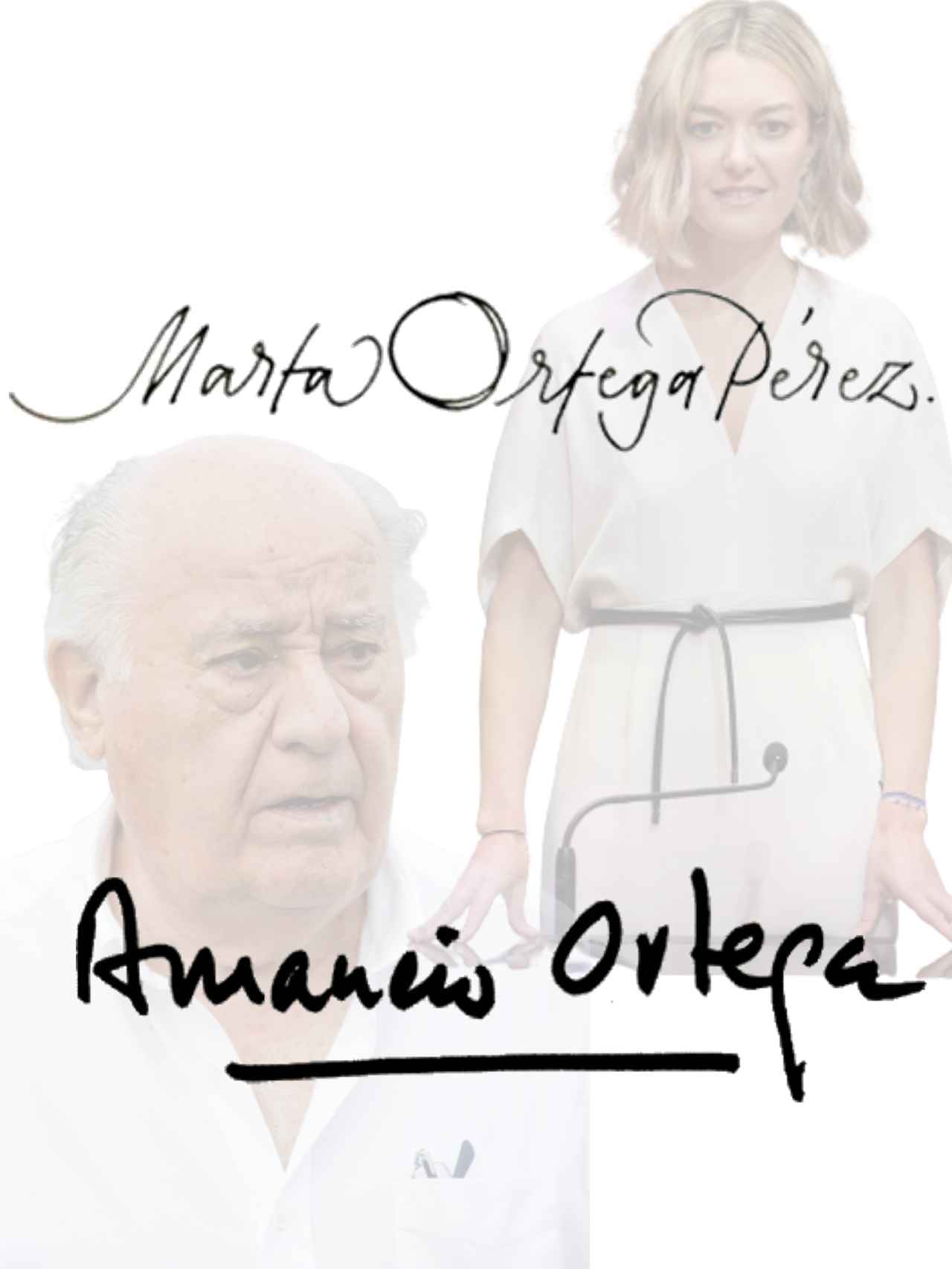 Las rúbricas de Marta y Amancio Ortega, en un fotomontaje de EL ESPAÑOL.