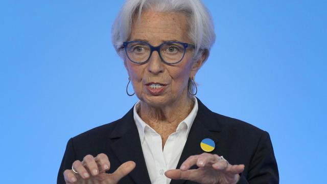 La presidenta del BCE, Christine Lagarde, en rueda de prensa