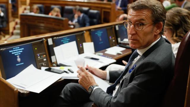 El presidente del PP, Alberto Núñez Feijóo, durante el Debate sobre el estado de la Nación.