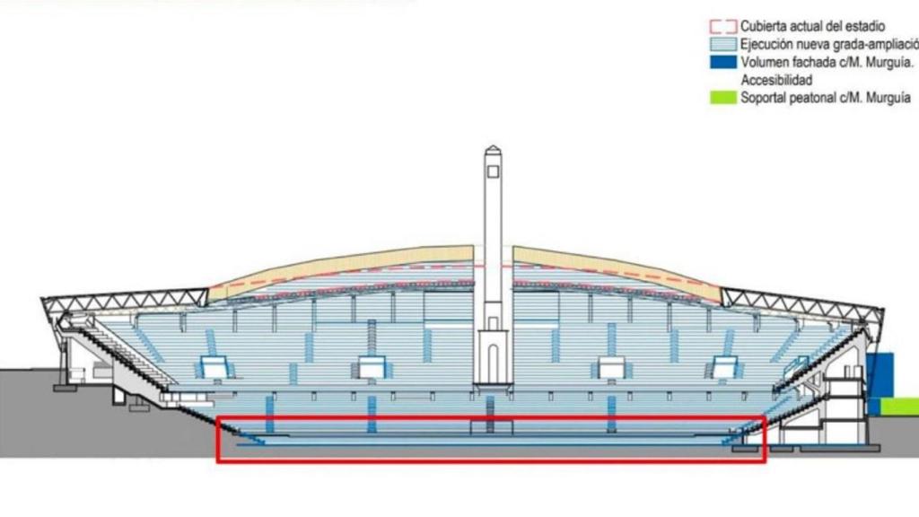 Plano de posibles cambios en el Estadio de Riazor si fuese sede del Mundial 2030.
