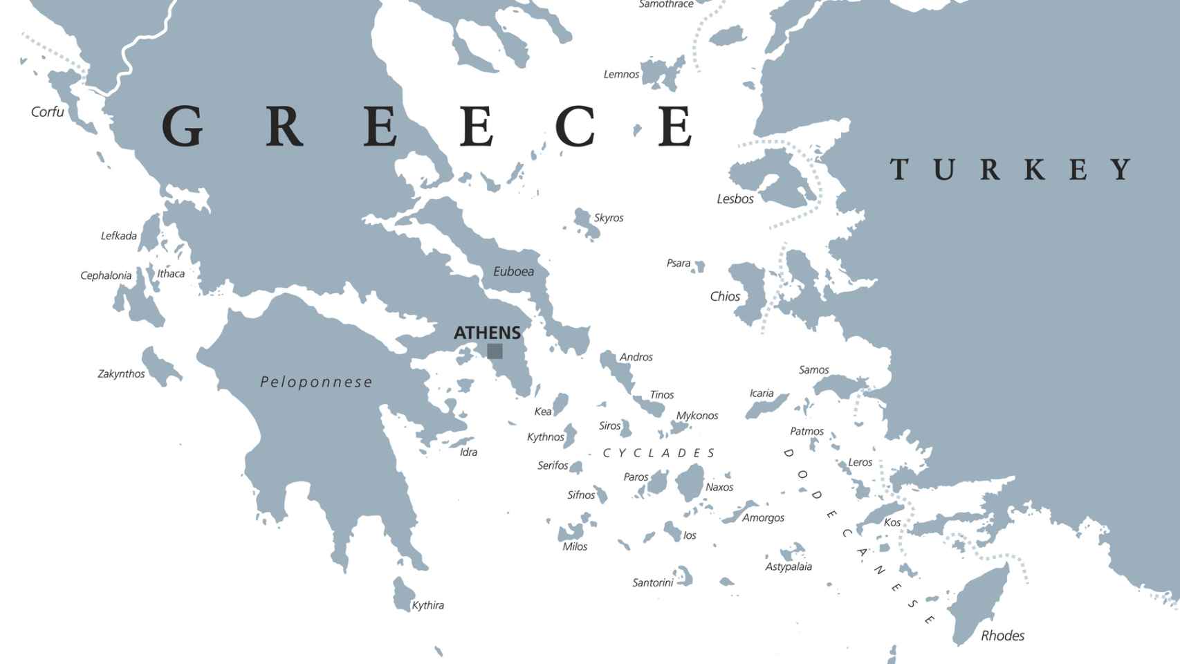 Ilustración de los mapas de Grecia y Turquía