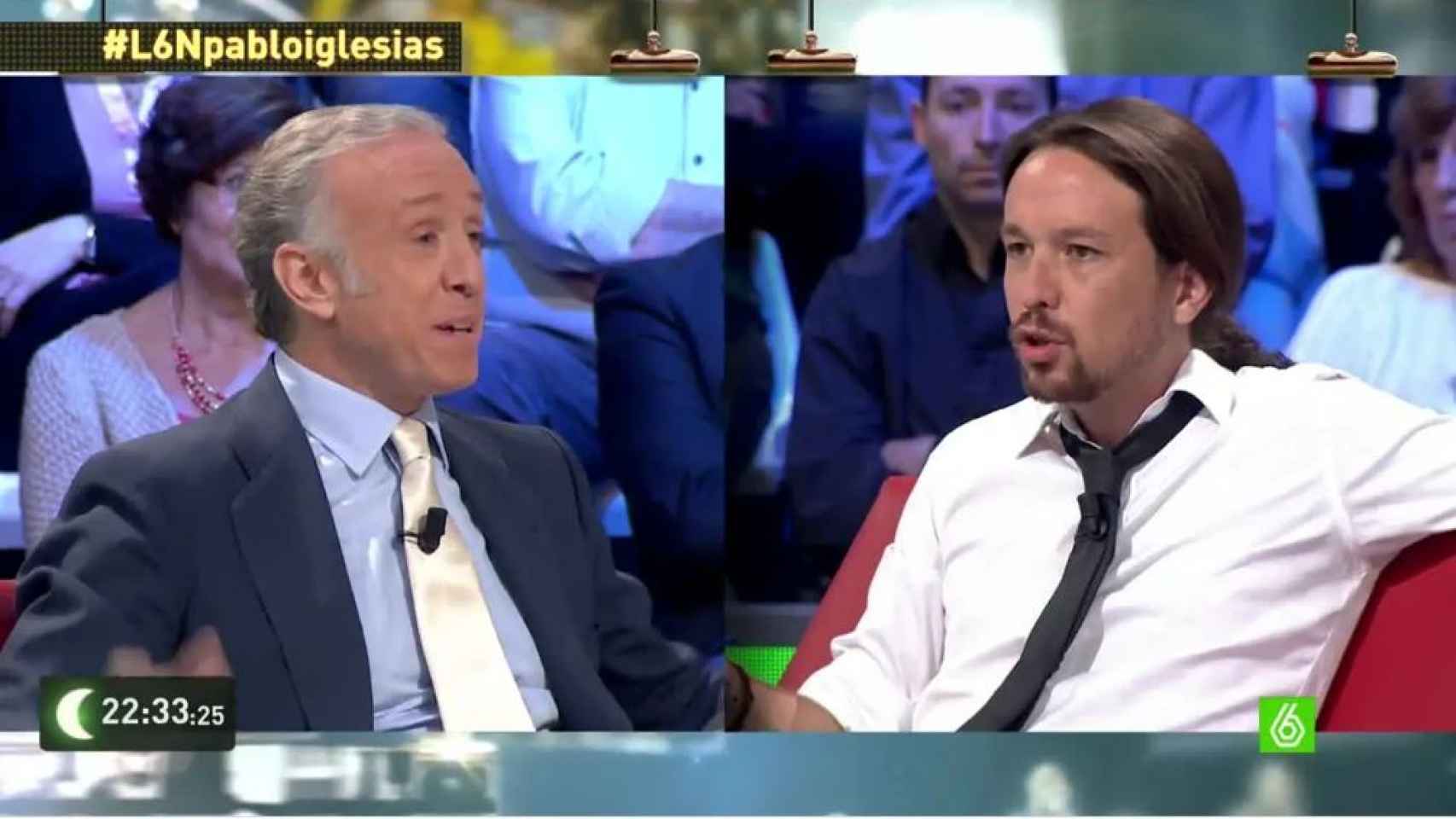 Eduardo Inda debate con Pablo Iglesias en laSexta Noche (octubre de 2014).