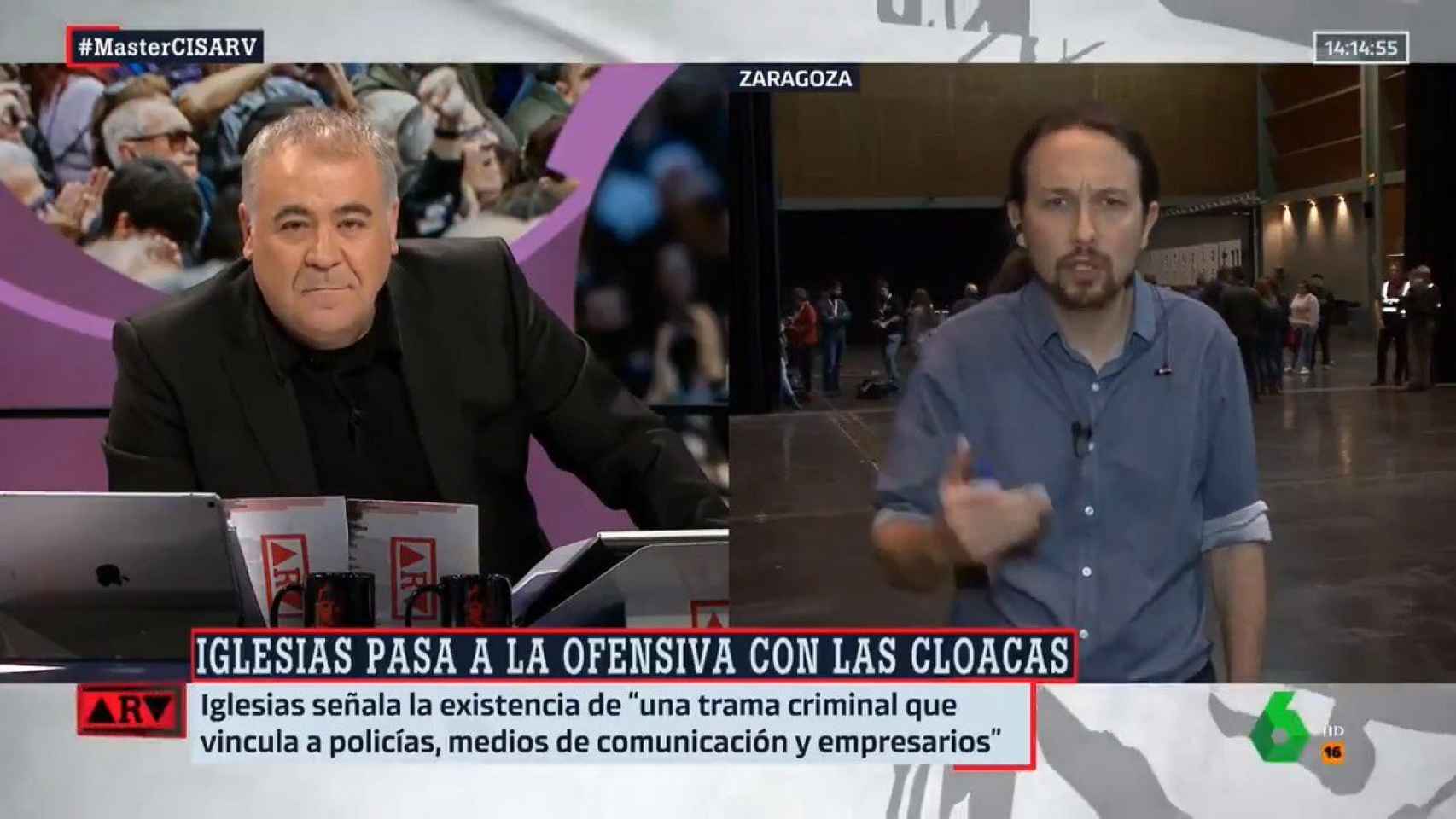 Pablo Iglesias, en directo en Al Rojo Vivo con Antonio García Ferreras (abril de 2019).