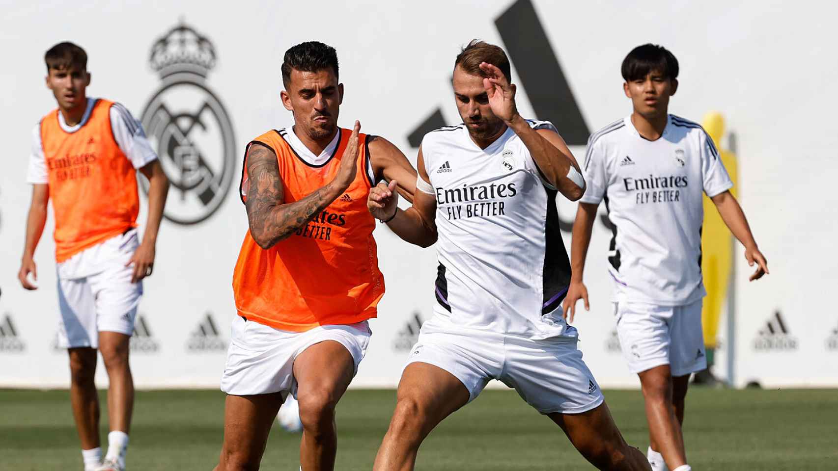 Dani Ceballos, Borja Mayoral y Takefusa Kubo, en un entrenamiento del Real Madrid