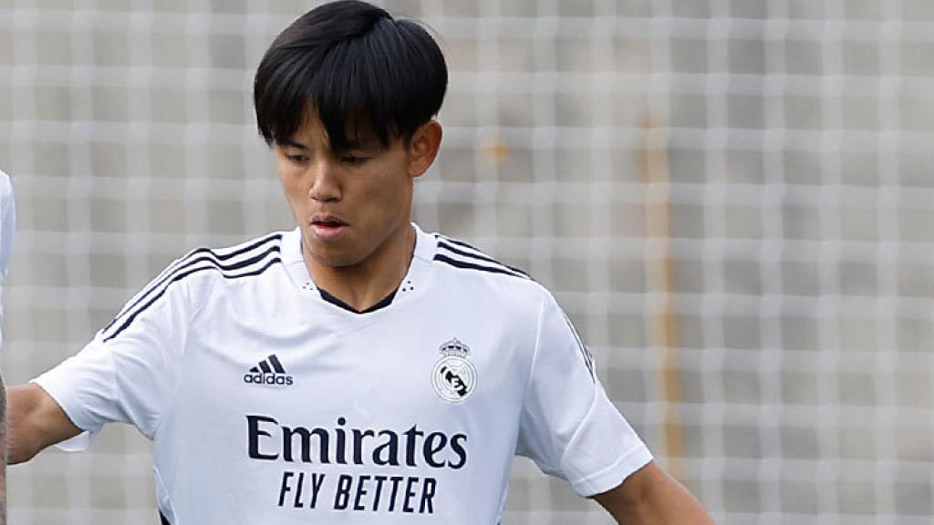 Takefusa Kubo, en un entrenamiento del Real Madrid