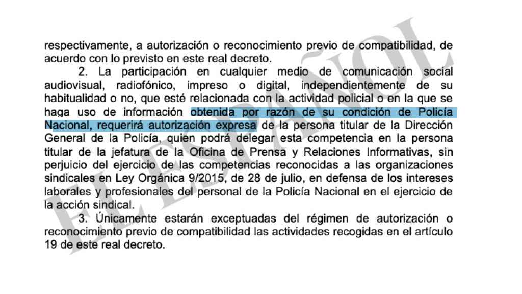 Epígrafe del borrador de incompatibilidades que se presentará el 20 de julio en el Consejo de la Policía.