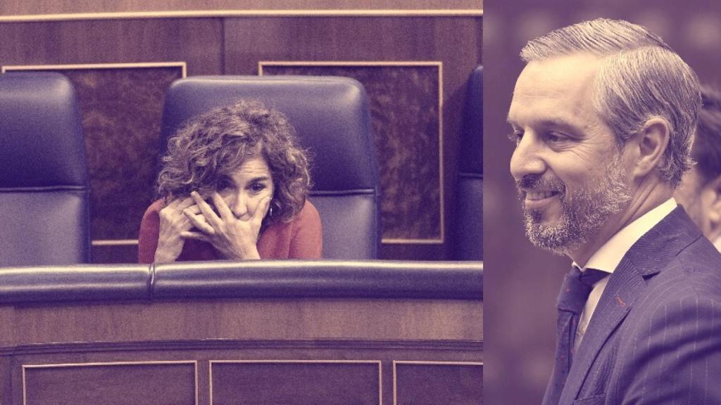 La ministra de Hacienda, María Jesús Montero, y Juan Bravo (PP).