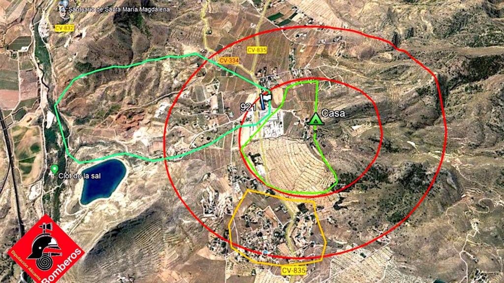 Este es el mapa del operativo de búsqueda entre las diferentes admiinistraciones para localizar a la anciana desaparecida en Novelda.