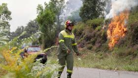 Un agente del BRIF durante las labores de extinción de un incendio en la provincia de Lugo.