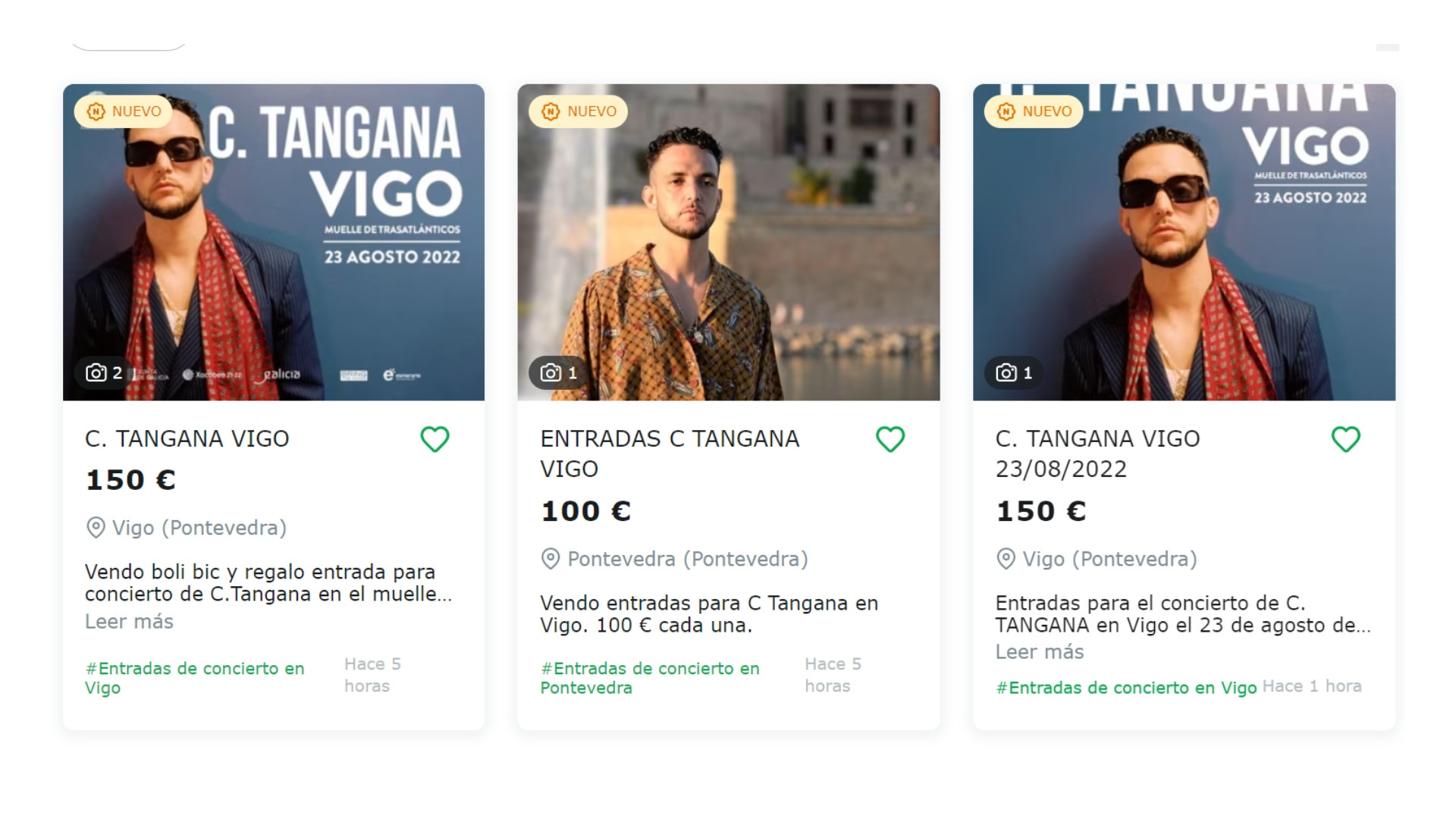 Anuncios de venta de entradas para el concierto de C. Tangana en Vigo. Foto: milanuncios.com