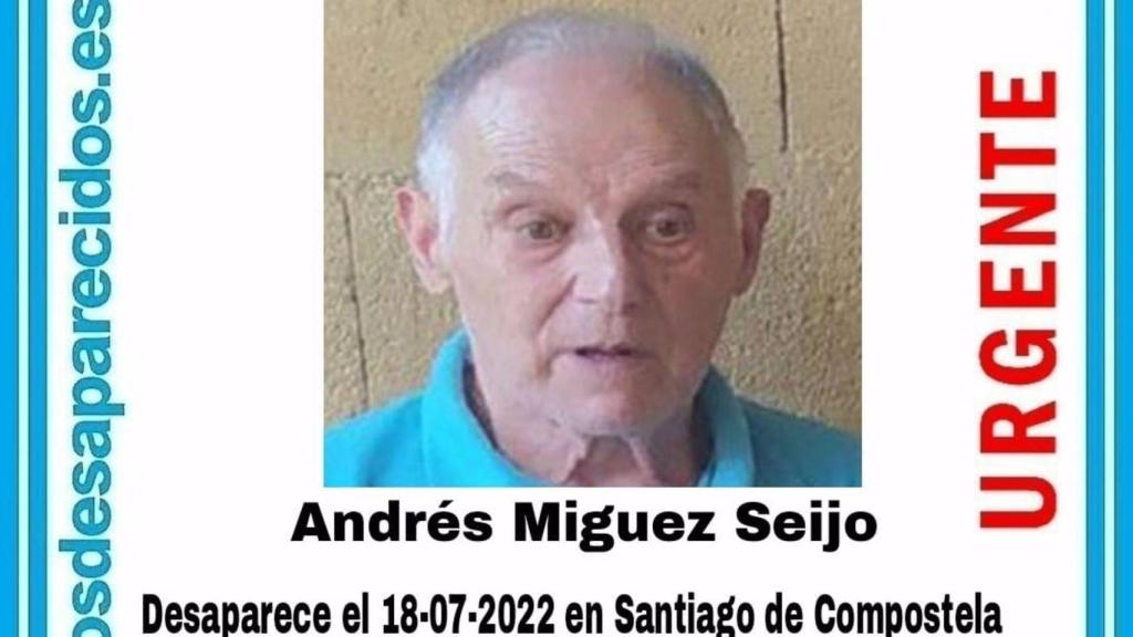 Un hombre de 77 años, Andrés Míguez Seijo, está desaparecido desde el pasado lunes, 18 de julio, en Santiago de Compostela