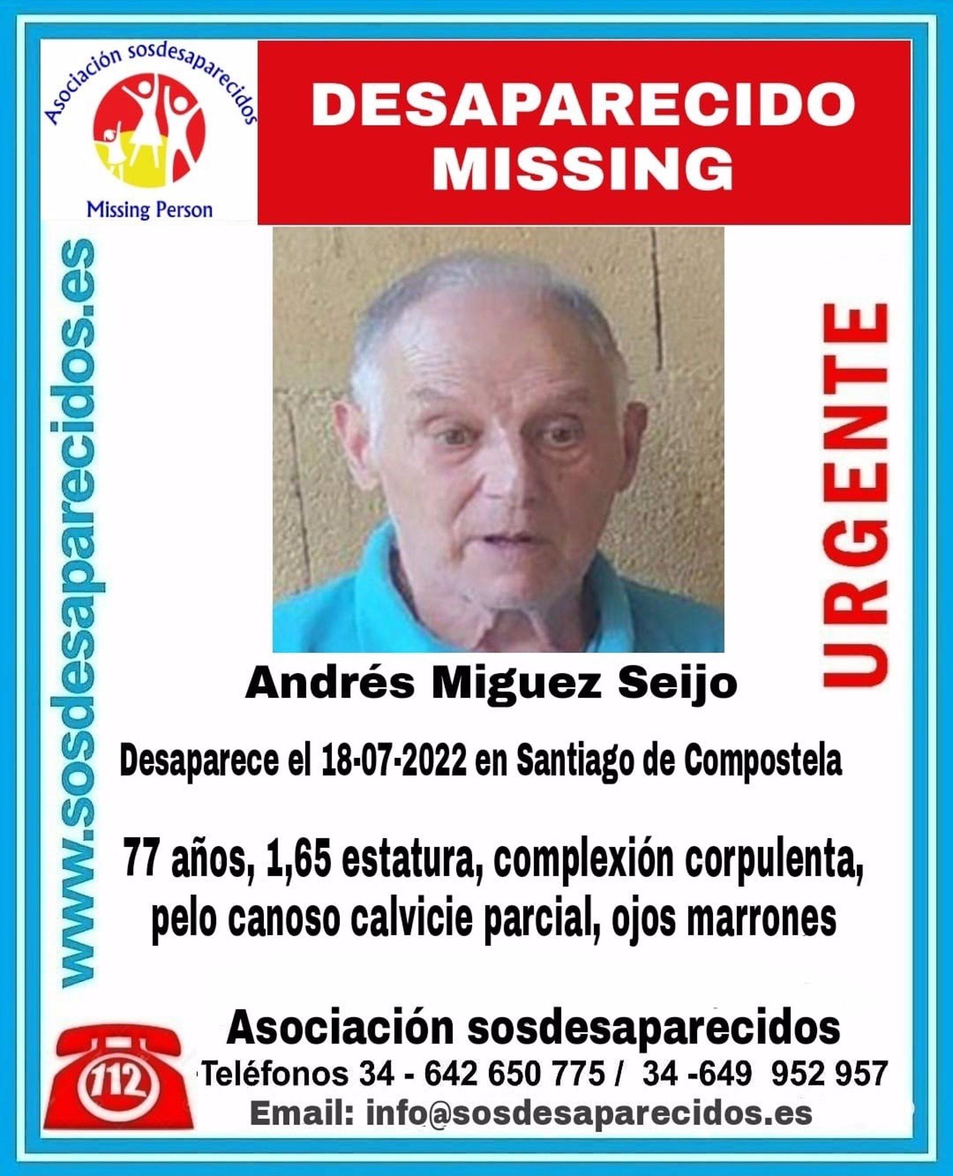 Andrés Míguez Seijo, desaparecido en Santiago de Compostela (SOS Desaparecidos).