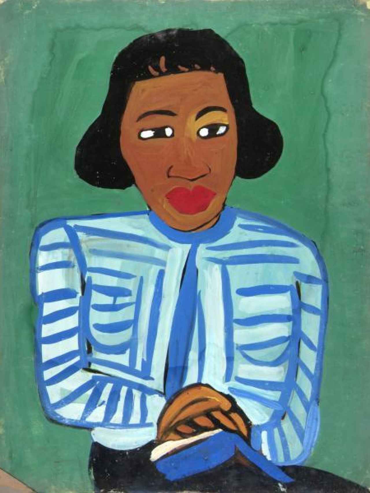 Portrait of a Woman with Blue and White Striped Blouse (1940-1942), William Henry Johnson.