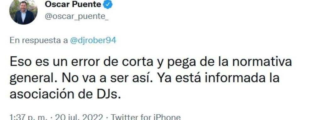 Óscar Puente desmiente la polémica con los DJS
