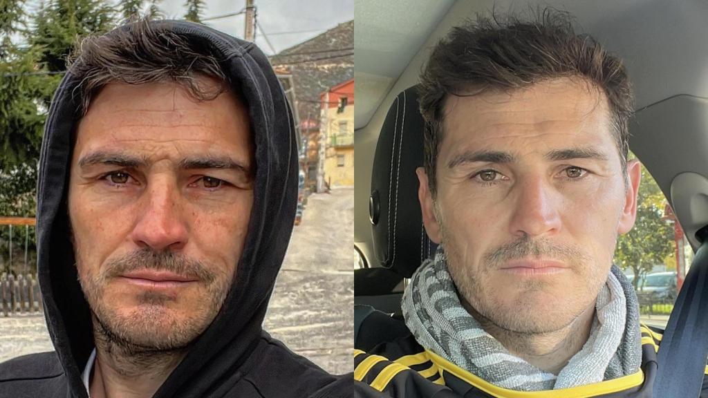 Iker Casillas en la imagen comentada por Gerard Piqué (izquierda) y en otra del pasado mes de junio.