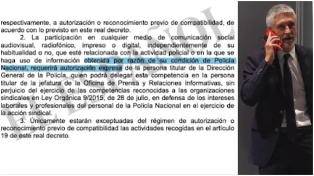 Fragmento del nuevo decreto, y el ministro hablando por teléfono.